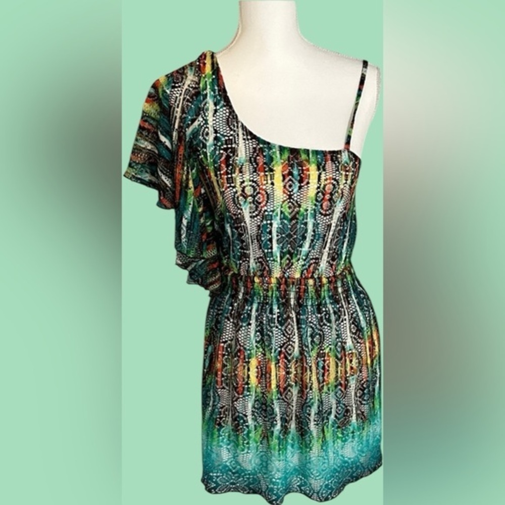 Sequin Hearts Colorful One-Shoulder Mini Dress
